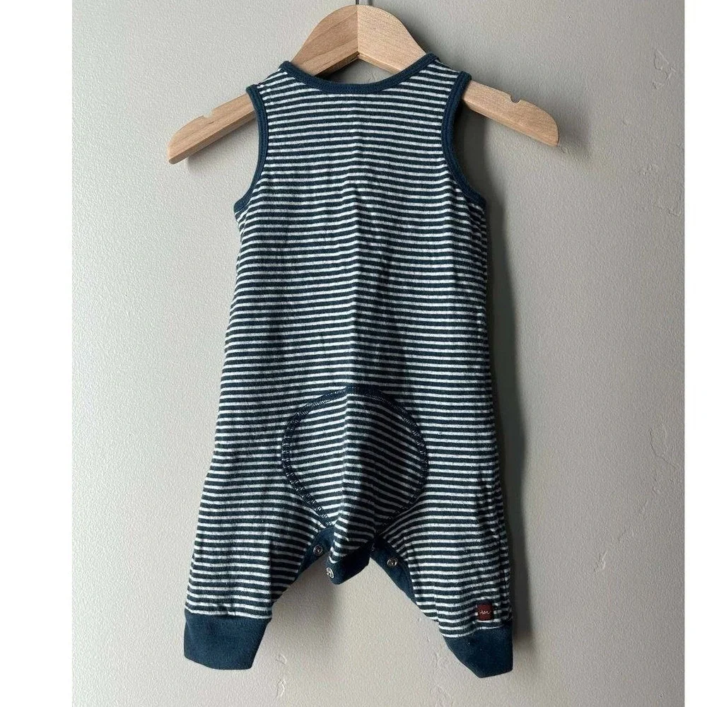 Tea Collection Stripe Romper Coastal Scandi 3-6 Months Navy White Neutral Cotton